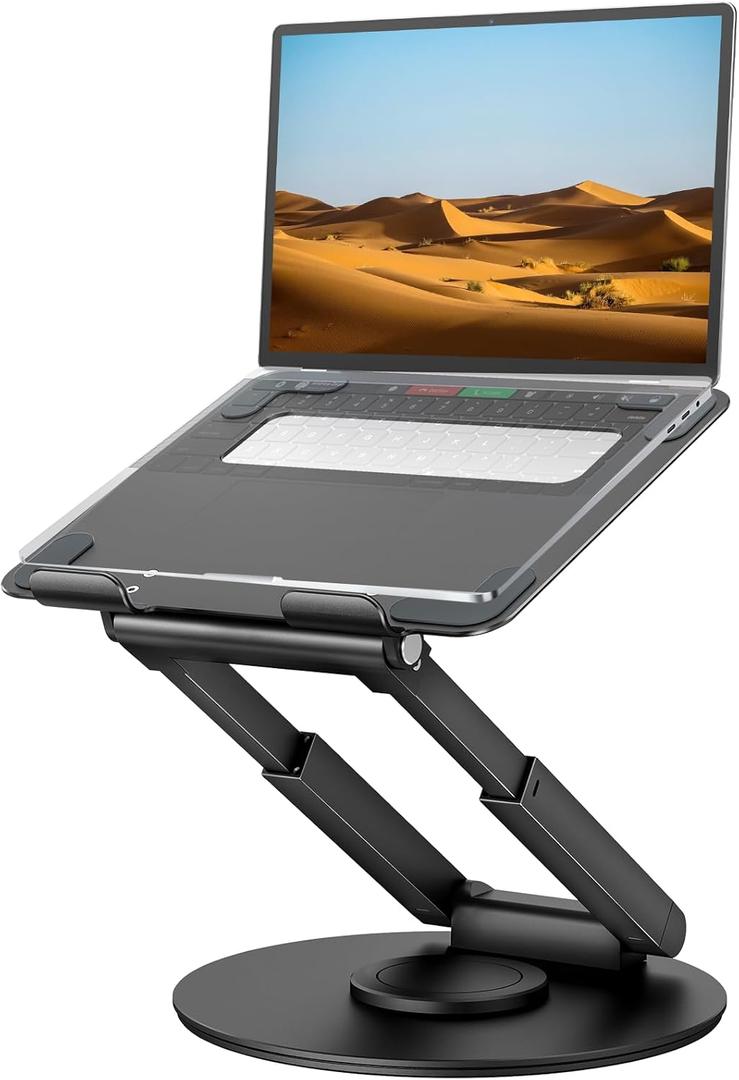 2 x tounee Telescopic Laptop Stand for Desk with 360 Swivel Base, Sit to Stand, Height Adjustable, Portable Riser Holder for Good Posture, Compatible with MacBook Pro, All Laptops 10-17" - Black