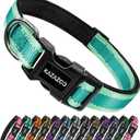 3 x Kazazoo Reflective Dog Collar with Soft Padding Dog Collar for Medium & Small Dogs, No Pull, Heavy Duty, Adjustable Nylon Collar with Quick-Release Buckle, Walking Training-Green-S