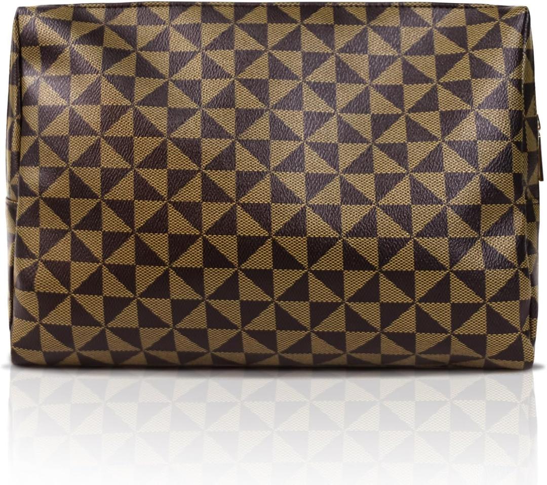 stylish leather makeup bag - travel makeup bag for women, gift with designer print tote - Great Gift for Girlfriend, Wife, or Mother