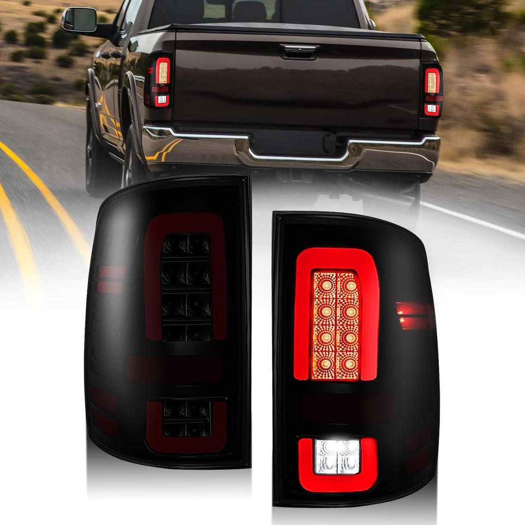 Smoked Black Full LED Tail Lights for 20092018 Dodge Ram 1500/2500/3500 & 20192024 Ram 1500 Classic, Plug & Play Blackout Style Rear Lamps