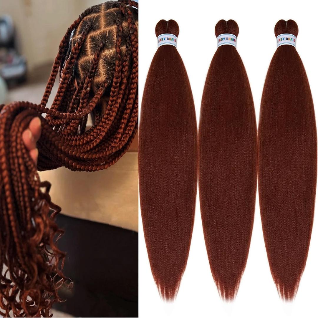 Ginger 350 Braiding Hair Pre Stretched Kanekalo Prestretched Braiding Hair 26 Inch Brown Copper Auburn Braiding Hair Extensions for Box Braids