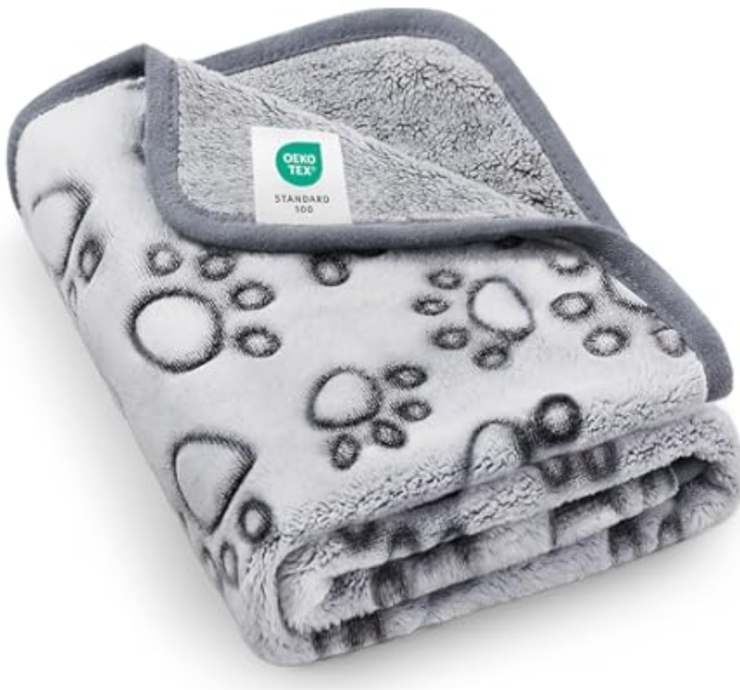  Comfortable Dog Blanket Soft and Warm Plush Blanket for Pet Warmth and Relaxation Cats Bed Crates Bedding Blanket, 65" x 40", Grey Paw