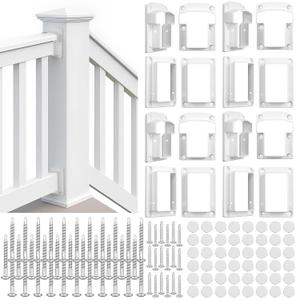 Beeveer 4 Sets Vinyl Fence Railing Bracket Kit with Screws Straight Porch and Deck Railing Bracket Fits for 2 x 3.5 White Top and Bottom for Yorkshire and Bolton