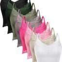 Geyoga 8 Pack Womens Y2k Crop Tops Fairy Grunge Clothes Lace Patchwork Tops V Neck Cami Ribbed Knitted Tank for Women (XX-Large, Bright)
