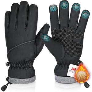 Winter Gloves Waterproof Windproof for Mens Women, Thermal Warm for Cold Weather, Grip Snow for Touch Screen Skiing Cycling Running Driving Snowboarding Fishing Outdoor (Medium, Black)