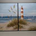 Large Framed Coastal Wall Art - Summer Beach Lanscape Wall Decor Painting 24"x36" Set of 3 Seabird Lighthouse Prints Ocean Waves Canvas Pictures for Living Room Bedroom Office Artwork (Blue)