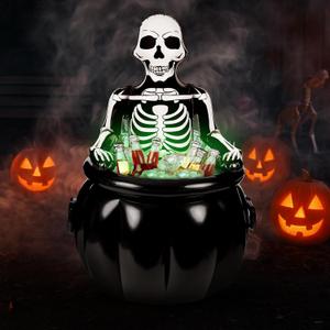 45 Inch Halloween Large Cauldron Decor Skeleton Drink Cooler Witches Inflatable Cauldron Large Outside Decor Ice Bucket for Drinks Halloween Party Inflatable Decoration for Indoor Outdoor