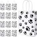 Blulu 20 Pcs Puppy Dog Paw Gift Bags with Paper Twist Handles, Dog Gift Paper Paw Treat Goodie Bags for PET Treat Party Favor, 6.3 x 3.1 x 8.6 Inch (White Backing)