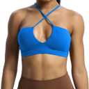 Aoxjox Women's Workout Sports Bras Jamie Deep V Fitness Backless Padded Training Gym Bra Yoga Crop Tank Top (Directoire Blue, Large)