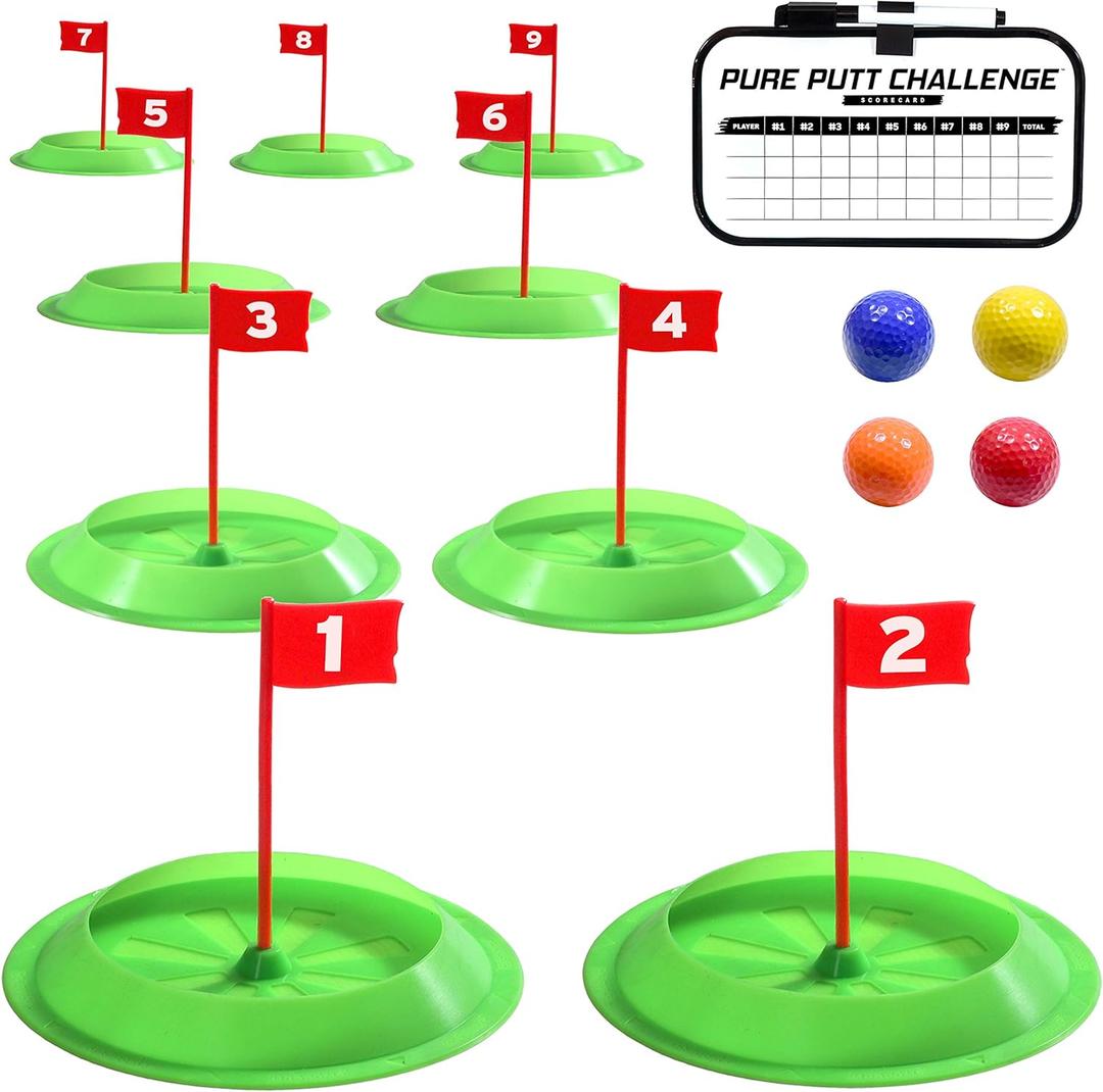 GoSports Pure Putt Challenge Mini Golf Game - Build Your Own Course at Home, The Office or On The Green - Includes 9 Holes, 4 Balls, Dry-Erase Scorecard, Tote Bag & Rules