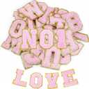 62 Pcs Self Adhesive Chenille Patches Pink Iron on Letters and Numbers Embroidered Patch for Clothes,Hats,Bags,Backpacks,Shoes (Pink)