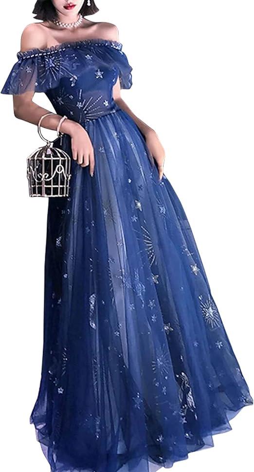 A-Line Elegant Prom Formal Evening Dress Off Shoulder Short Sleeve Floor Length, US 4 