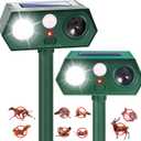 2Pack Solar Ultrasonic Animal Repellent Outdoor Cat Solar Animal Repeller with Motion Sensor&LED Flashlight Deer Repellent Devices to Scare Raccon Fox Rabbit Squirrel Skunk Repellent for Yard