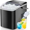 DUMOS Countertop Ice Maker with Handle, 26lbs/24H Portable Ice Machine, 9 Bullet Cubes Ready in 6 Mins, Self-Cleaning, Quiet Compact for Home, Kitchen, RV, Camping, Bright Black