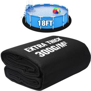 18 FT Pool Liner Pad for Above Ground Pool, 300 G/M Thicker Heavy Duty Round Pool Liner Pad, Puncture Protection Under Pool Padding, Extend Liner Life Durable Eco-Friendly Fabric, Black