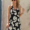Wenrine Womens Summer Dresses Casual Floral V Neck Sleeveless Loose Boho Beach Tank Dress Sundress with Pockets (Medium, Black)