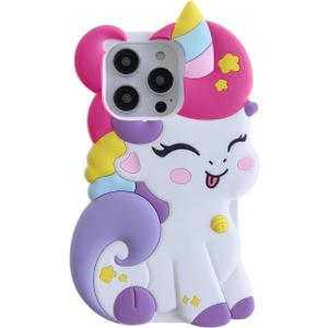 3D Cute Unicorn Soft Case for iPhone 12/12 Pro 6.1 inch(Not Fit for iPhone 12 Pro Max 6.7 inch),Cartoon Kawaii Fashion Character Unicorn Horse Shape Kids Girls Women Soft Silicone Case