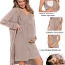 SWOMOG Women Maternity Nursing Gown and Robe Set 3 in 1 Labor Delivery Nursing Nightgown for Breastfeeding Hospital Bathrobe, Light Brown Large