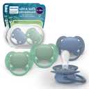 Philips Avent Ultra Soft Pacifiers - Orthodontic Design, for Babies 6-18 Months, Flexible Shield, Silicone Symmetrical Nipple, BPA-Free, 2 Sterilizing Cases, 4 Pack, SCF091/51