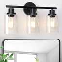 Unicozin Modern Bathroom Light Fixtures, 3 Light Vanity Lights, Black Wall Lamp with Clear Glass for Bathroom, Mirror, Living Room, Bedroom, Hallway, E26 Base