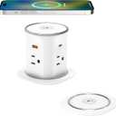 Jgstkcity Pop Up Outlet for Countertop 3.15-inch Desk Wire Hole Insert,9-in-1 Power Strip with 15W Wireless Charger,4 Outlets 4 USB Ports,15Amp Tamper Resistant Receptacle, ETL Listed (White)