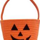 USIX Halloween Decor Basket, Halloween Candy Storage Server, Trick or Treat Woven Pumpkin Candy, Boo Spooky Baskets, Jack O Lantern Baskets for Candies Storage Gift Baskets (Orange)