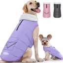 iBuddy Dog Winter Coat for X-Large Dogs, Easy on Dog Snow Fleece Coat Velcro Waterproof Pet Puffer Jacket with Harness Hole Adjustable Reflective Quilted Pet Cold Weather Vest for Girl Female (Purple)
