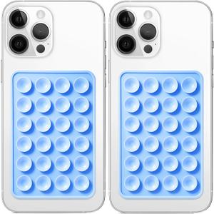 Galundge 2 Pack Silicone Suction Phone Case Mount, Non Slip Sticky Grip for Cellphone, Silicon Adhesive Suction Cup Mount, Strong Grip Holder for Selfies and Videos (Sky Blue)