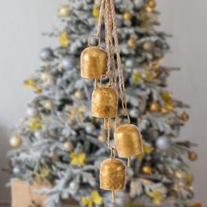 Hananona Gold Vintage Bells with Hanging Rope, Decorative Metal Cow Bells for Weddings, Parties, and Christmas DIY Wreaths, Home Decor (1)