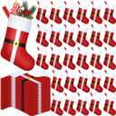 Geyoga 48 Pcs Red Mini Christmas Stockings Bulk with Santa Claus Mini Gift Stockings Fireplace Hanging Stocks Small Felt Elf Christmas Stocks Ornaments Decor for Xmas Tree Fireplace