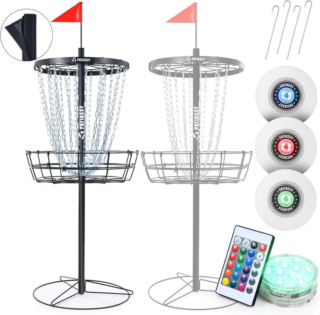 Portable Disc Golf Basket With 24/12 Chains for Two Difficulty Levels of Practice Target for Night Practice