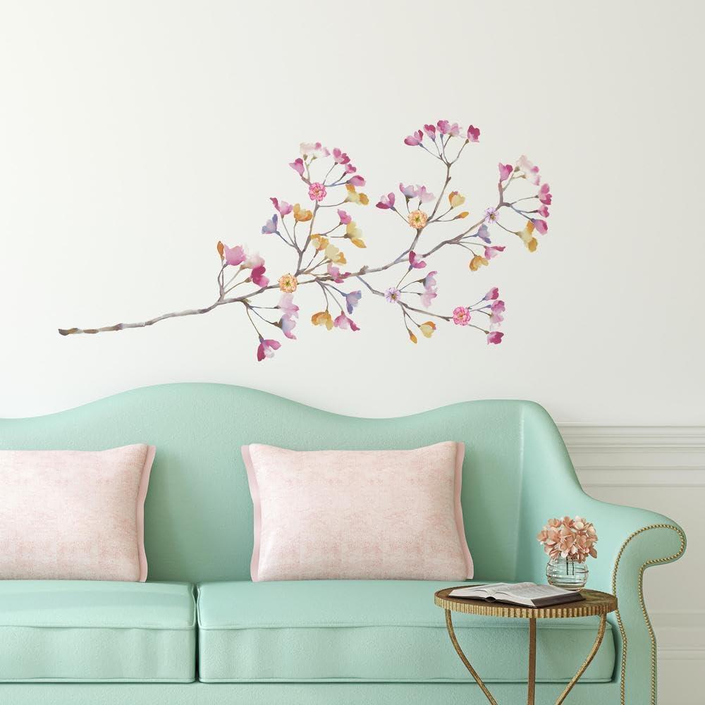 RoomMates RMK3844GM Pastel Flowers Branch Giant Wall Decals with 3D Embellishments