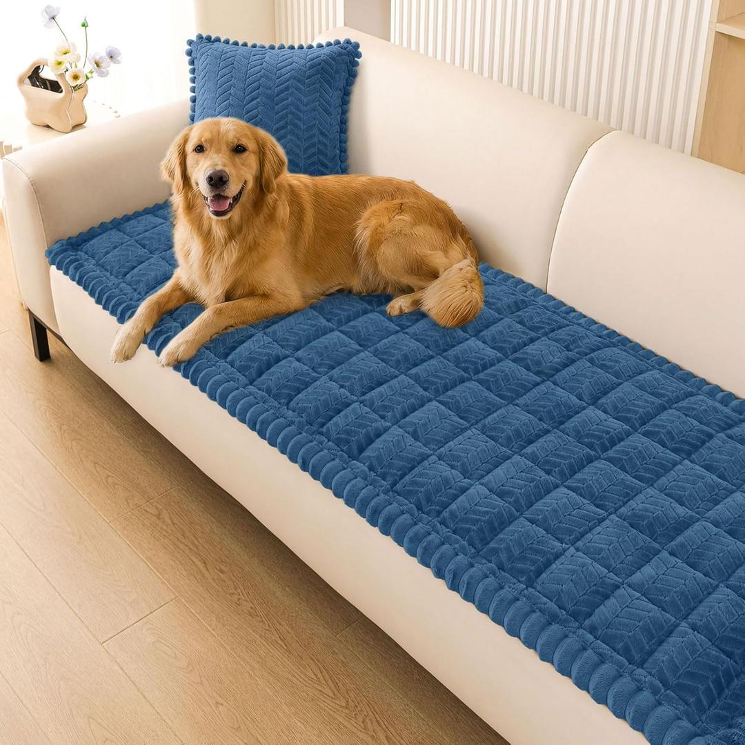 Smiry Non Slip Couch Covers for Dogs, Fuzzy Pet Couch Covers for 2-3 Cushion Sofa Pet Friendly, Soft Sofa Slipcovers Cushion Furniture Protector Washable (Navy Blue, 27.6" x 59")