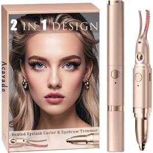 Heated Eyelash Curler, 2 in 1 Eye Lash Curler and Eyebrow Trimmer for Women with 2 Temperature Modes, USB Rechargeable Electric Eyelash Curler, Anti-Burn Design, Ideal Gift for Women(Gold B)