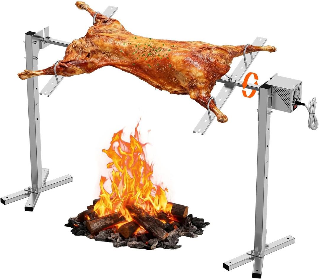 Rotisserie Grill Kit, 47" 132 lbs Capacity, Automatic 28W Motor Electric Height Adjustable Universal Roaster Stand, Stainless Steel Grilling Kit for BBQ Pig Rotisserie Hog Lamb Outdoor Party Campfire