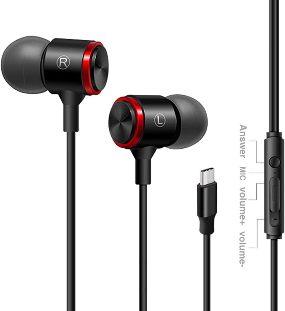 USB C Headphone for iPhone 15 16 Pro Max,USB Type C Earphones USB C Wired Earbuds Microphone Volume Control for MacBook Pro, Laptop, Samsung Galaxy S24, etc