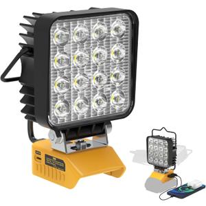 4800LM LED Work Light Compatible with Dewalt 20V Battery, 48W Cordless Floodlight with 2 USB, 1 Type-C Port, Upgraded LED Light Low Voltage Protection for Camping, Workshop, Emergency Adjustable 140