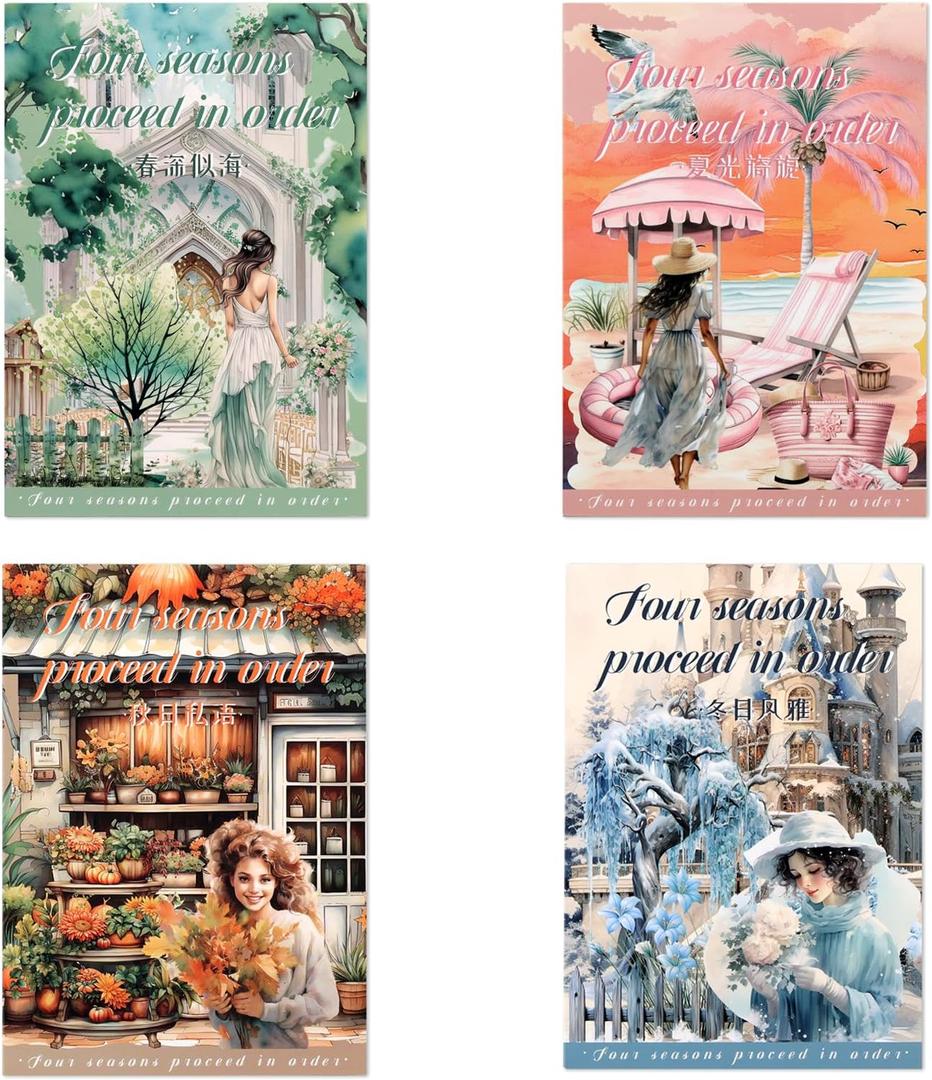 4 Books for Seasons Stickers for Scrapbooking 480 Pre-Cut Pet Transparent Stickers for journaling Spring Summer Fall and Winter Sticker
