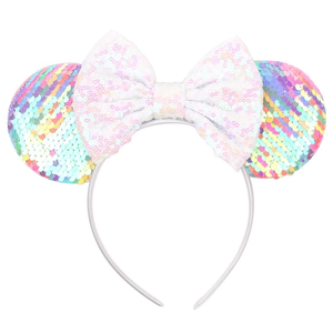 Mouse Ears Headbands, Sequin Pink Mice Ears for Women Girls, Shiny Bow Headband for Cosplay Costume Party Decorations