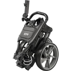 KVV 3 Wheel Golf Push Cart Ultra Lightweight Smallest Folding Size, New-Version Scorecard Holder (Charcoal)