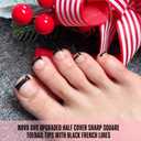 NOVO OVO Half Cover Toe Nail Tips, Pre-Designed Black French Tip - 240Pcs Soft Gel False Toenails for Acrylic Pedicure Extension, Square Shape with Auxiliary Line Guide (15 Sizes, Wide Fit)