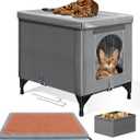 Heated Cat House for Outside, Foldable Outdoor Cat House for Winter Insulated Waterproof with Thermostatic Pet Heating Pad, Cat Shelter with PVC Roof &Door for Outside Stray Barn Cat (Gray, Extra Large)