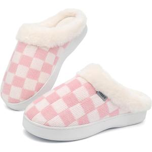 UBFEN Womens Slippers Classic Plaid Winter Warm with Memory Foam Fluffy House Shoes Platform Indoor Bedroom (9-10, B-white Pink)