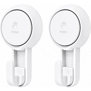 HOME&I Heavy Duty Suction Cup Hooks, 11 lb Strong Hold, No Drill Shower Hooks for Bathroom, Easy Push Install, Removable & Reusable, for Tile Glass Mirror, 2 Pack