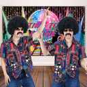 morvally 70s Black Afro Wig for Men with Glasses Chain and Mustache Mens Short Black Curly Disco Costume Wigs 70's 80s Hippie Rocker Funny Cosplay Synthetic Wigs for Halloween Party