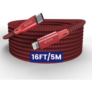 Extra Long iPhone Charger Cord 16Ft, SCRUAK [MFi Certified] 16 Ft USB C to Lightning Cable Fast Charging Nylon Braided iPhone Charger Cable for iPhone 14/14 Pro/14 Pro Max/13/12, iPad, AirPods...(Red)