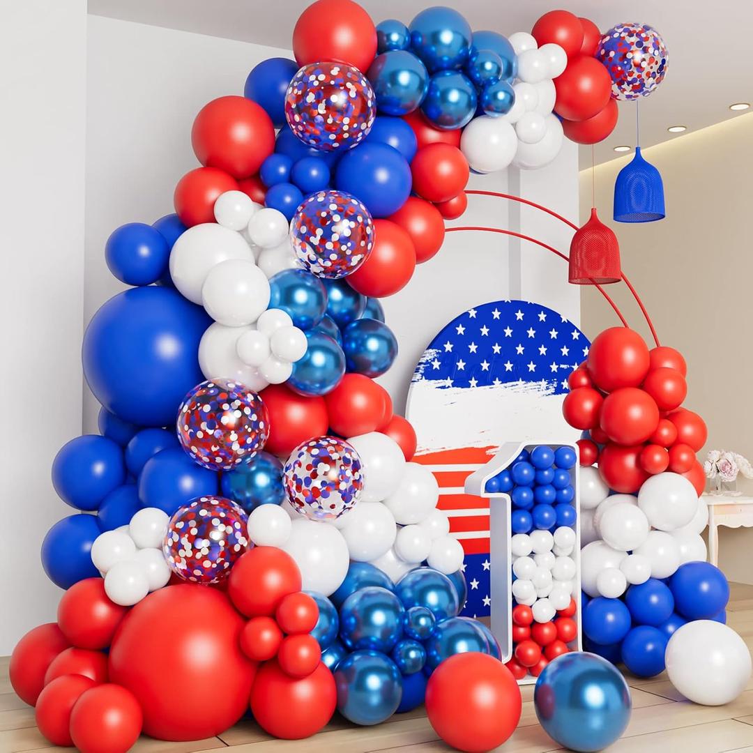 Red White Blue Balloon Garland Arch Kit for 4th of July Independence Day Veterans Memorial Day Baby Shower Birthday Party Baseball Patriotic Theme Party Red White and Blue Decorations