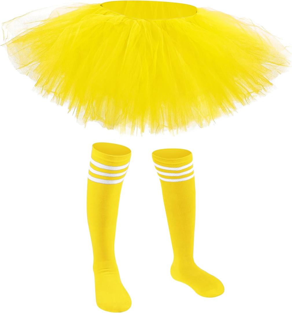 Zhanmai 5 Layered Tutu Skirt for Kids Tulle Tutu Skirt with Tube Socks Princess Runners Costumes Cosplay for Girls Kids (Yellow)