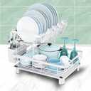 GAXmi Dish Drying Rack Over The Sink Drainer with Drainboard Utensil Holder Cup Holder, 2-Tier White