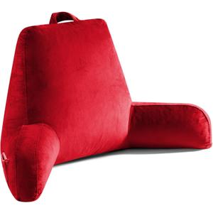 OAISZ Reading Pillow for Sitting in Bed Adult, Reading Pillow with Shredded Memory Foam, Bed Pillow with Washable Cover, Back Pillow Sitting Up with Extend Arms, Red, X-Large
